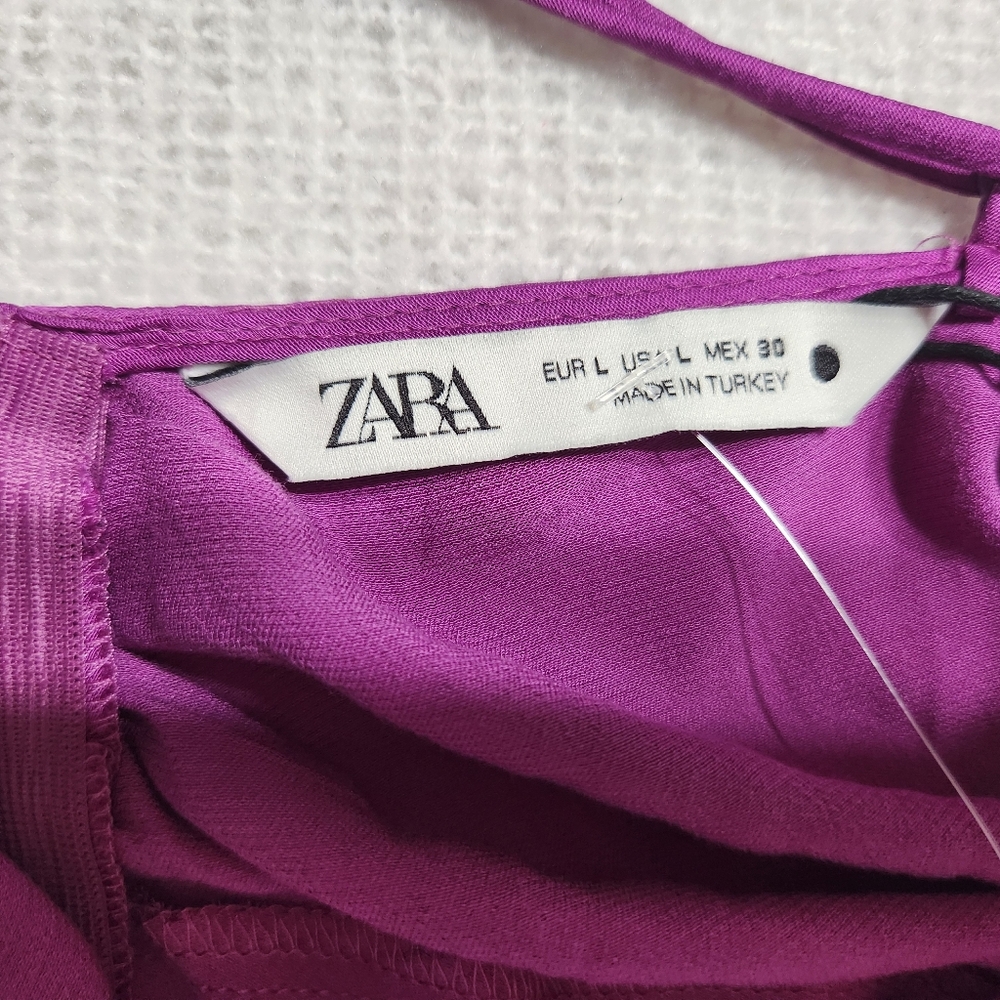 Zara Vibrant Purple Camisole Top With Satin Knot Twist Front Size Lg - Picture 7 of 10